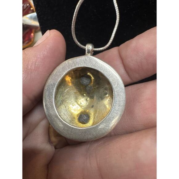 VTG Bronze & Silver Swirl Medallion Pendant on Silver Serpentine Chain Amulet - Picture 4 of 5